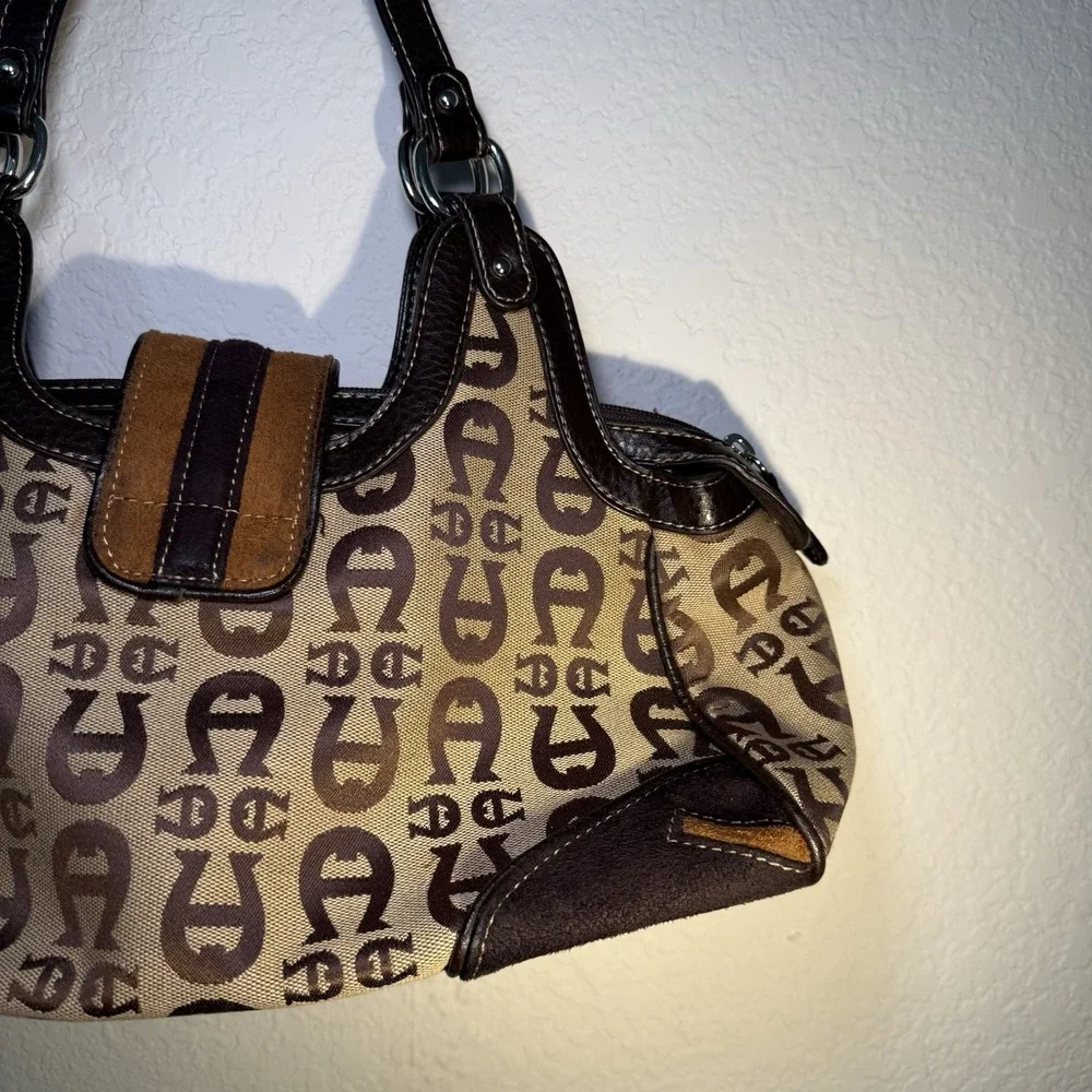Etienne Aigner VTG‎ Brown Canvas Leather Signature Logo Satchel Handbag Purse